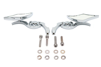 Diamond Shaped Mirror Set with Billet Tri Skull Stems