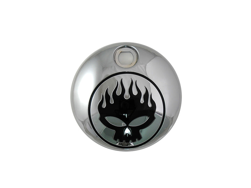 Chrome with Black Flame Skull FLT Fuel Tank Console Door