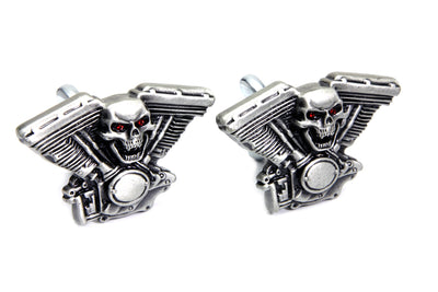 Skull on Panhead Engine License Plate Topper Set