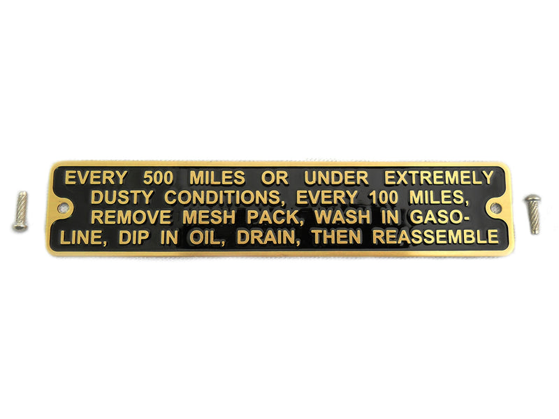 Linkert Brass Air Cleaner Instruction Tag