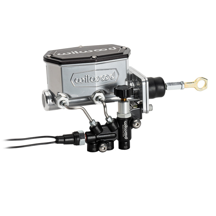 Tandem Compact M/C Kit w L/H Bracket & Prop Valve - 15/16" Bore,Black-W/Push - Mopar 4-Bolt - 26116796BK