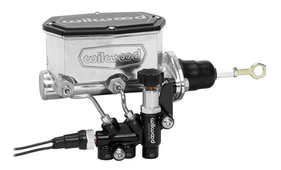 Tandem Compact M/C Kit w L/H Bracket & Prop Valve - 1 1/8" Bore,Black-W/Push. - Early Mustang - 26115545BK