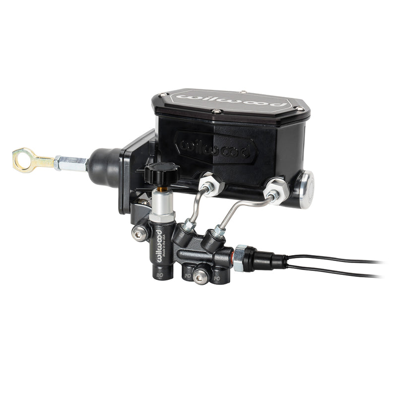Tandem Compact M/C Kit w R/H Bracket & Prop Valve - 15/16" Bore,Black-W/Push - Mopar 4-Bolt - 26117796BK