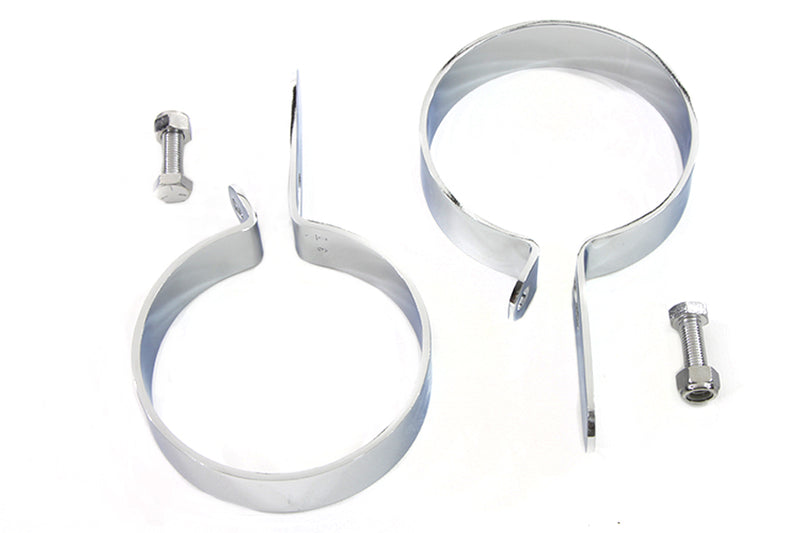 Chrome 3-1/2 inch Muffler Body and End Hanger Clamp Set