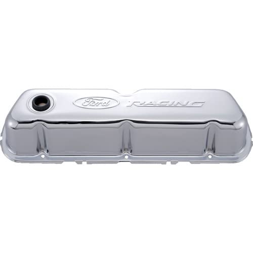 Compatible with/Replacement for Ford Performance Parts - 302-070 - Chrome Steel Valve Cover Set w/Compatible with/Replacement for Ford Racing Logo