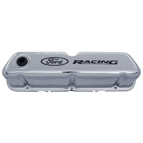 Compatible with/Replacement for Ford Performance Parts - 302-071 - Chrome Steel Valve Cover Set w/Compatible with/Replacement for Ford Racing Logo