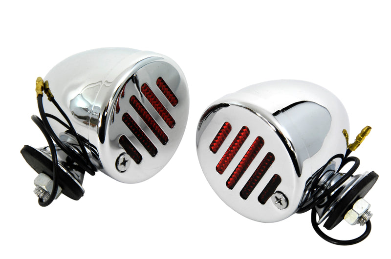 Chrome Shielded Bullet Marker Lamp Set with Red lens