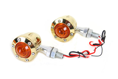 LED Bullet Turn Signal Set Brass with Amber Lens