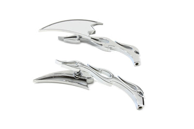 Crescent Mirror Set with Billet Flame Stems