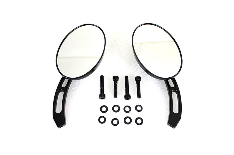Oval Mirror Set with Billet 3 Slot Stem Black
