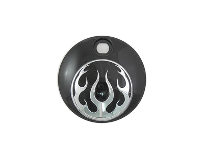 Black with Chrome Flames FLT Fuel Tank Console Door