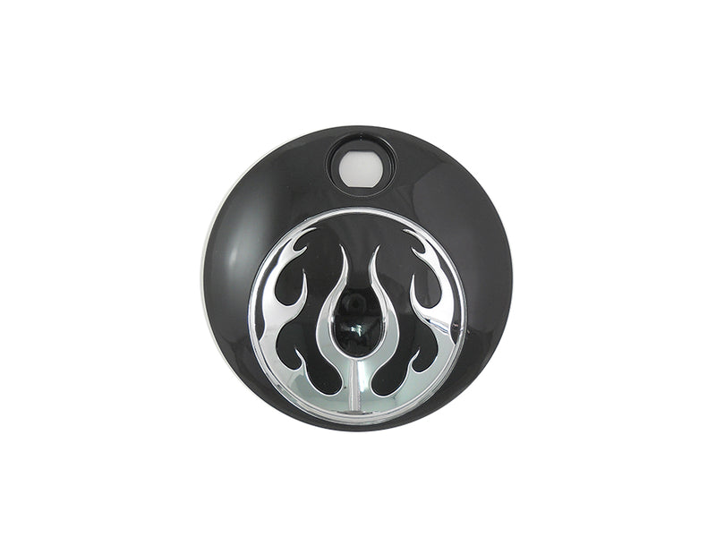 Black with Chrome Flames FLT Fuel Tank Console Door