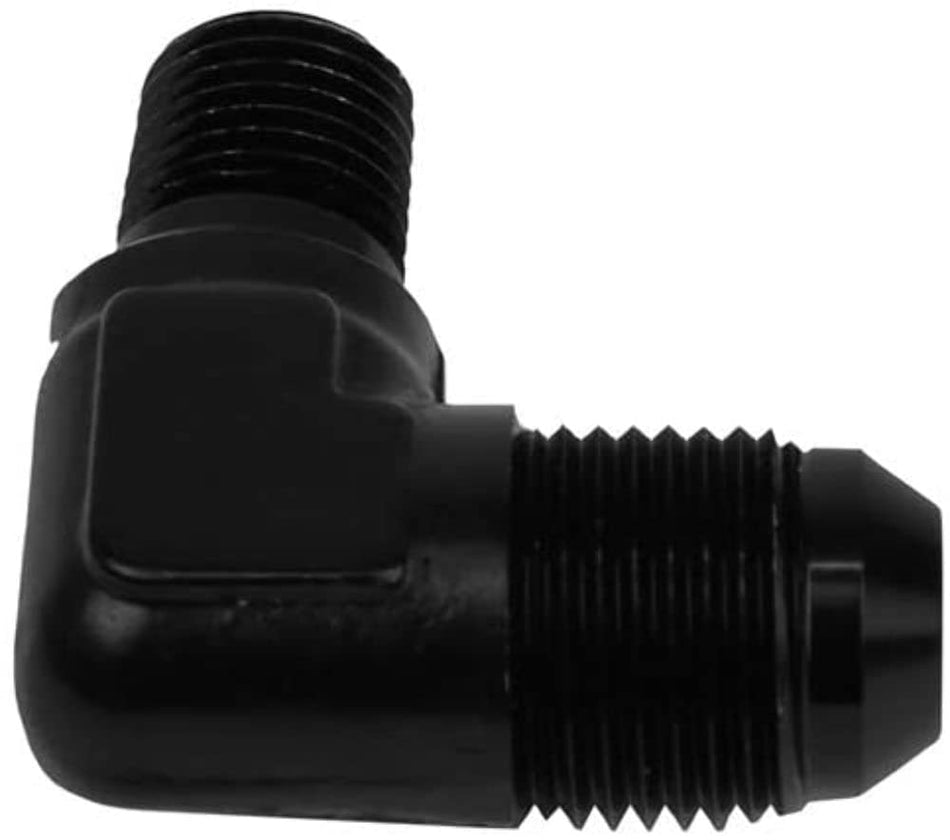Aeromotive 15667 Black 90-Degree Elbow Fitting, 1/4"-MNPT to AN-08