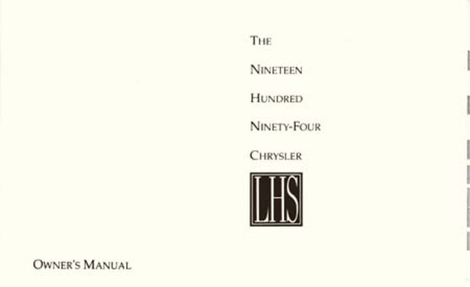 bishko automotive literature 1994 Chrysler Lhs Owners Manual User Guide Reference Operator Book Fuses Fluids