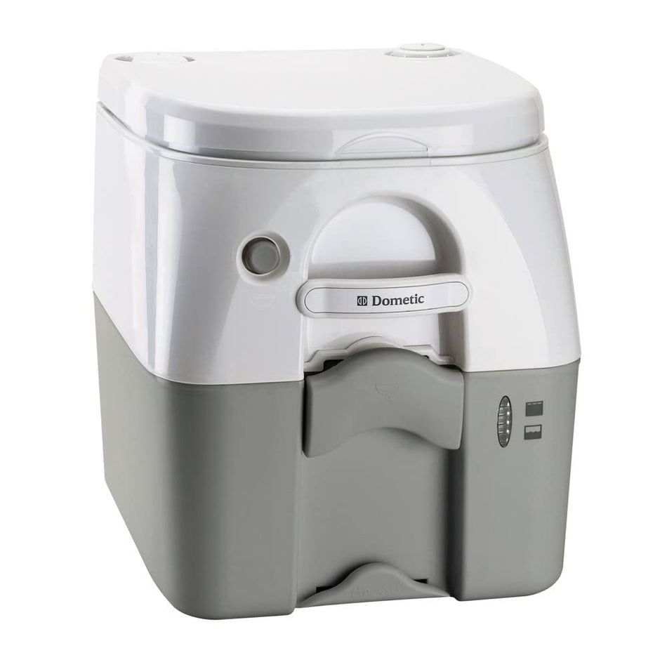 DOMETIC 301097506 Portable Toilet 5.0 Gallon w/Stainless Steel Hold-Down Brackets, Gray
