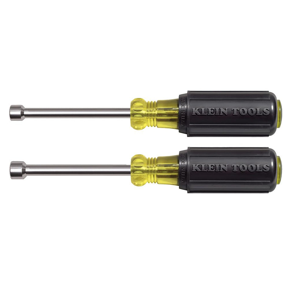 Klein Tools 630M Tool Set, Made in USA, Magnetic Nut Driver Set with Nut Driver Sizes 1/4 and 5/16-Inch, 3-Inch Hollow Shaft, Cushion Grips, 2-Piece