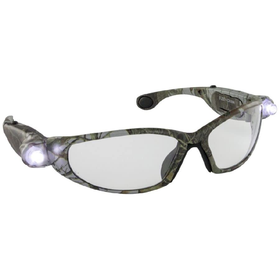 SAS Safety 5421 LED Inspectors Safety Glasses - Green Camo Frame with LED Lights - Clear Lens - Polybag