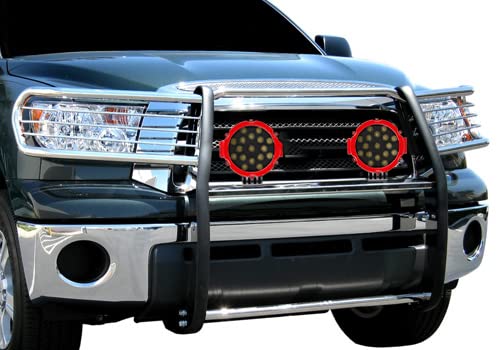 Black Horse Grille brush Bumper Guard Modular Stainless Steel Come With pair of 7.0Dia.LED Lights with Red Trim Rings Compatible with 2008-2022 Toyota Sequoia2007-2021 Toyota Tundra-17A098900MSS-PLR