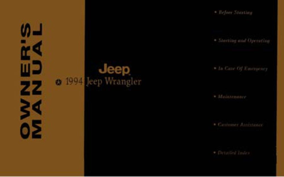 bishko automotive literature 1994 Jeep Wrangler Owners Manual User Guide Reference Operator Book Fuses