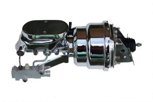 LEED BRAKES 7 Inch Dual Power Booster, 1-1/8 Inch Bore Flat Top Master, Side Mount Valve, Disc/Drum (Chrome)