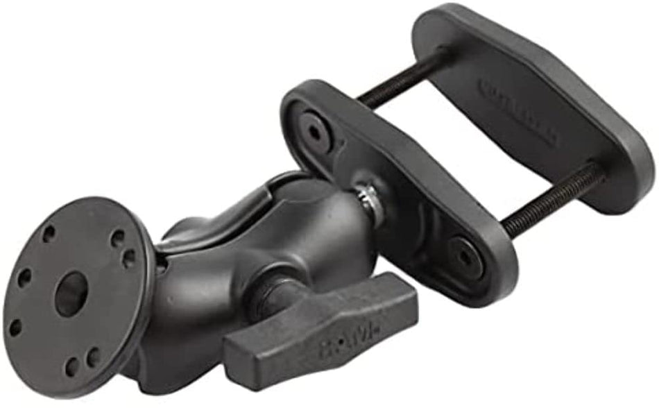 RAM MOUNTS (RAM-101U-B-247-25 2.5 Max Width Clamp Mount with 1.5 Diameter Ball Short Double Socket Arm and 2.5 Round Base (Amps Hole Pattern)