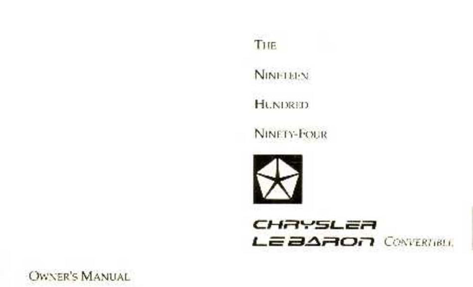 bishko automotive literature 1994 Chrysler Lebaron Convertible Owners Manual User Guide Operator Book Fuses