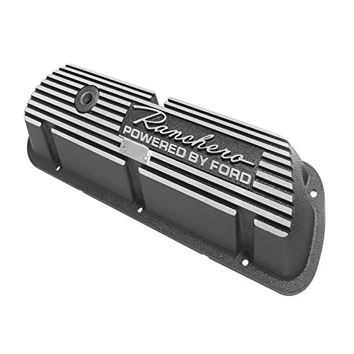 Scott Drake Aluminum Valve Covers with Official Ranchero Powered by Ford Lettering in a Silver Powder Coated Finish, Compatible with 1962-1977 Ford Ranchero, Model 6A582-R