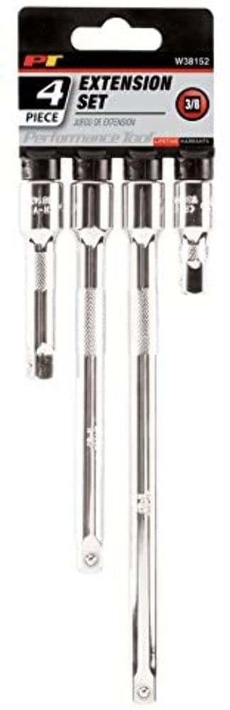 Wilmar W38152 Chrome Extension Set - 0.37 in. Drive with 1.75 in, 3 in, 6 in. & 8 in. Extensions - 4 Piece