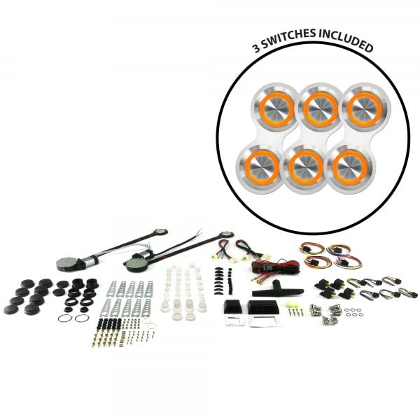 AutoLoc Power Accessories 18508 2-Door Power Window Kit (with 3 Retro Billet Switches - Orange Illumination)