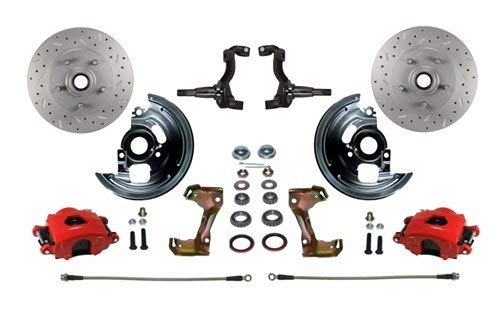 LEED BRAKES Spindle Mount Kit Cross Drilled And Slotted Rotors With Red Powder Coated Calipers