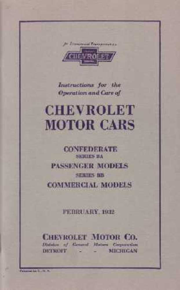 bishko automotive literature 1932 Chevrolet Series Ba & Bb Owners Manual User Guide Operator Book Fuses Fluid