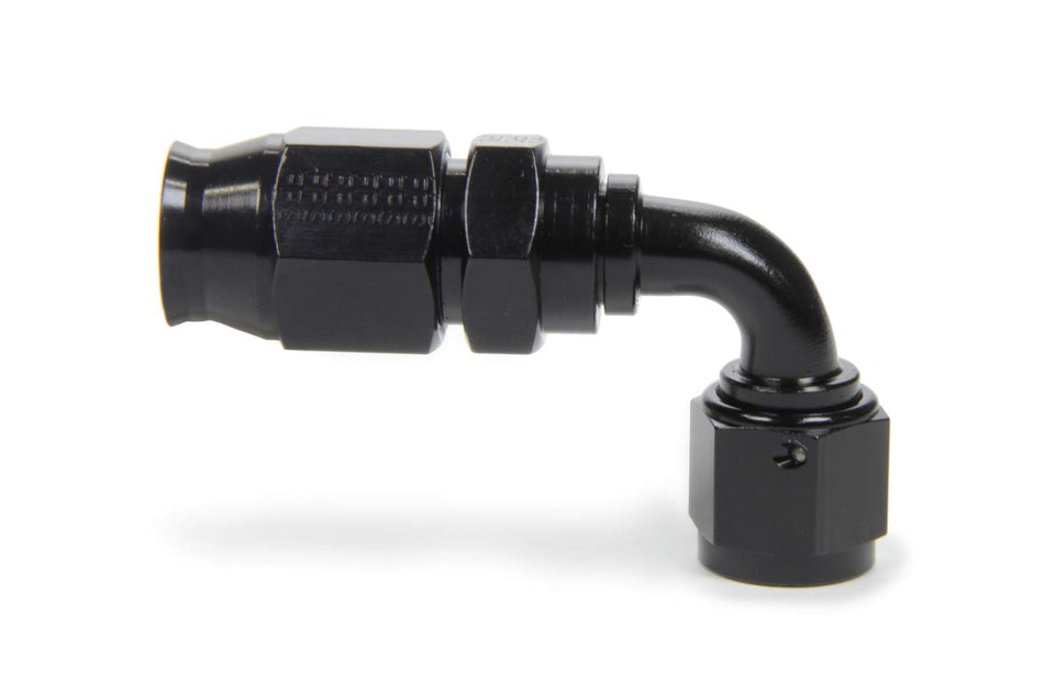 Fragola Fitting, Hose End, Race-Rite, PTFE Hose, 90 Degree, 8 an Hose to 8 an Female, Swivel, Aluminum, Black, Each
