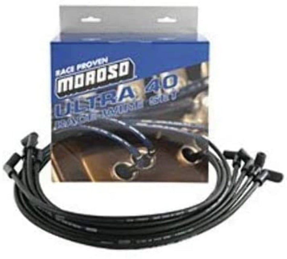 Moroso 73716 Black Ultra 40 Spark Plug Wires, Fits Small Block Ford 351W, 135 Degree Plug Ends, HEI Distributor Ends
