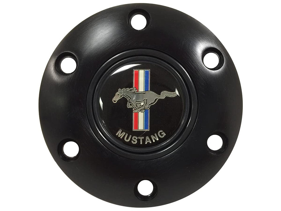 VSW S6 Steering Wheel Black Horn Button Compatible 6 Bolt Horn Buttons, Black Tri-Bar Gel Emblem