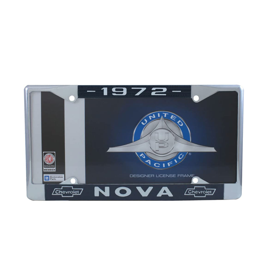 United Pacific C5045-72 Chrome License Plate Frame for 1972 Chevy Nova, Die-Cast Construction, Fits Standard U.S. Vehicles u2013 One Unit