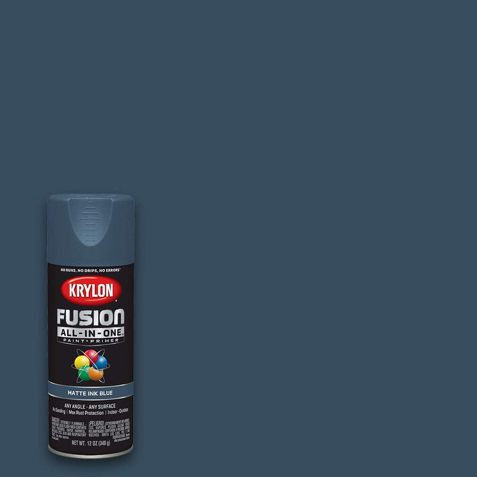 Krylon K02758007 Fusion All-In-One Spray Paint for Indoor/Outdoor Use, Matte Ink Blue, 12 Ounce (Pack of 1)