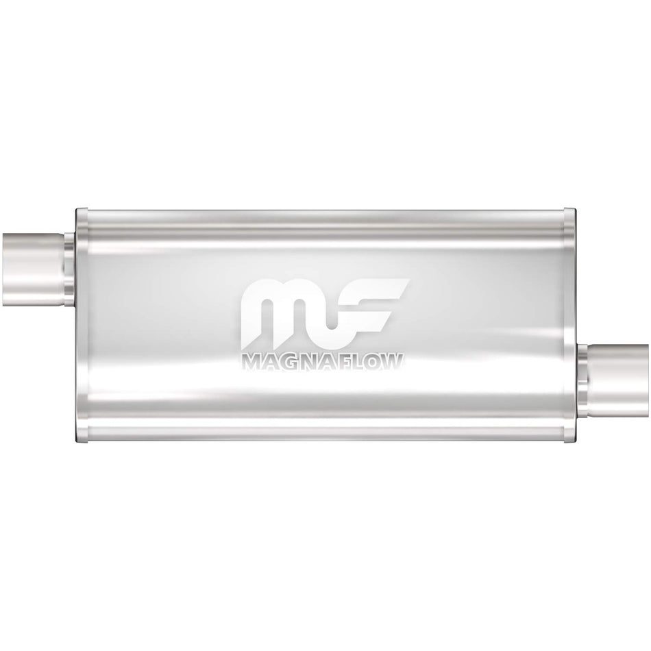 MagnaFlow Performance Exhaust Muffler 14262: 2.25/2.25 Inlet/Outlet, 5x8x18 Oval, Stainless Steel, Brushed Finish