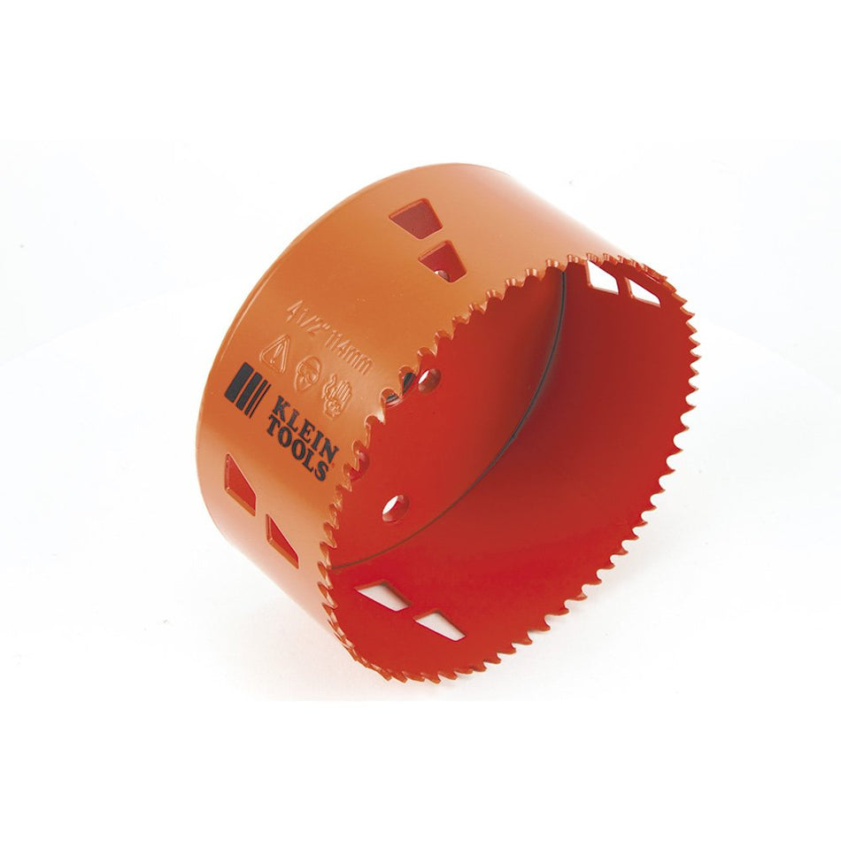 Klein Tools 31972 Bi-Metal Hole Saw, 4-1/2-Inch for Cutting Stainless Steel, Mild Steel, Drywall, Wood and Plastic, with Easy Slug Removal
