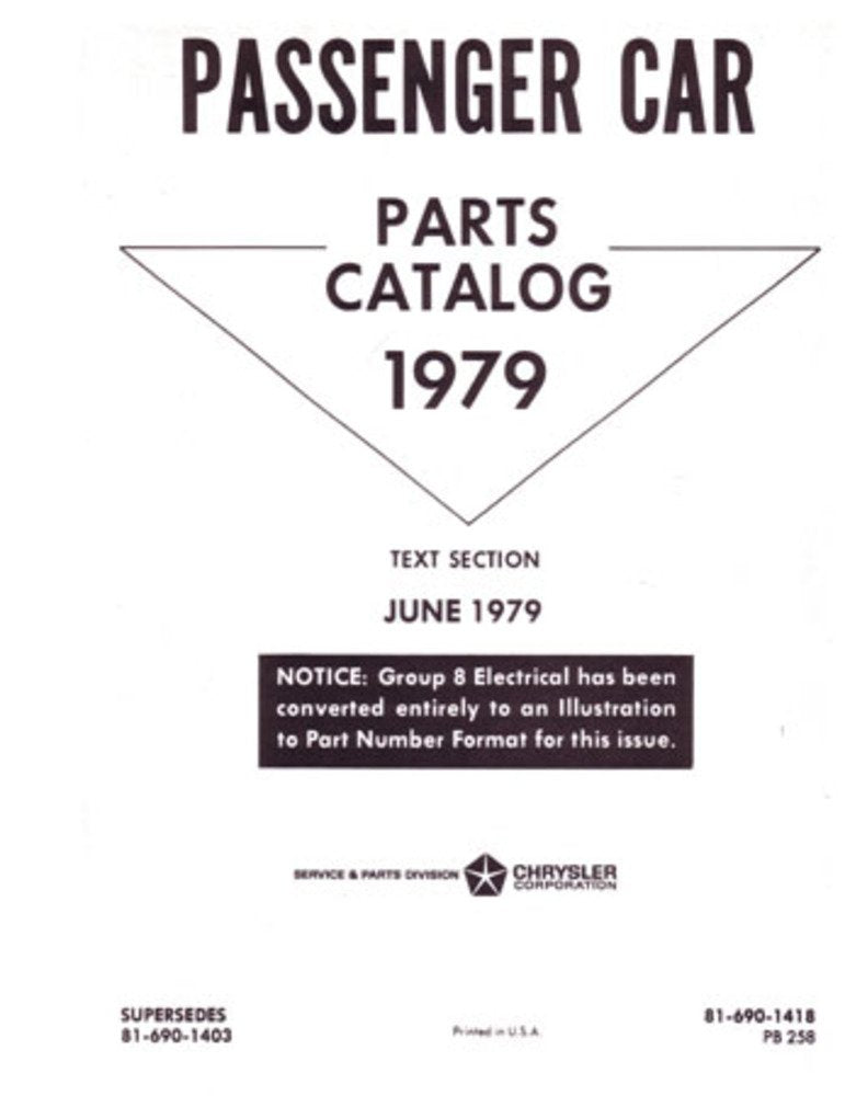 bishko automotive literature 1979 Mopar Chrysler Dodge Plymouth Parts Numbers Book List Guide Interchange