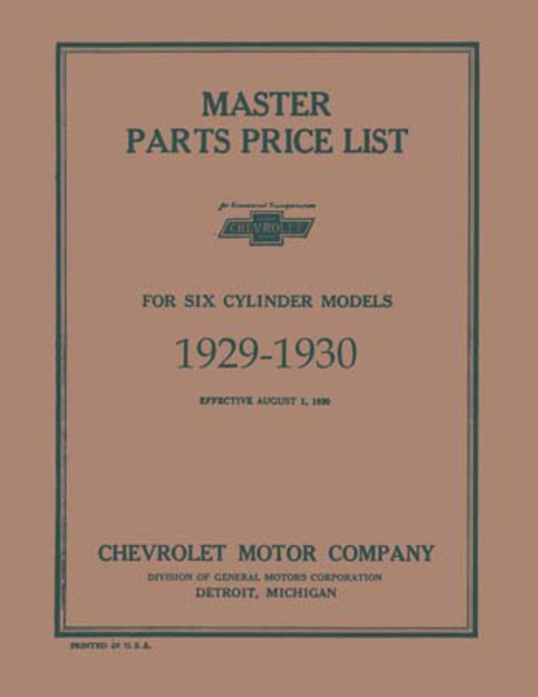 bishko automotive literature 1929 1930 Chevrolet Six Parts Numbers Book List Guide Catalog Interchange