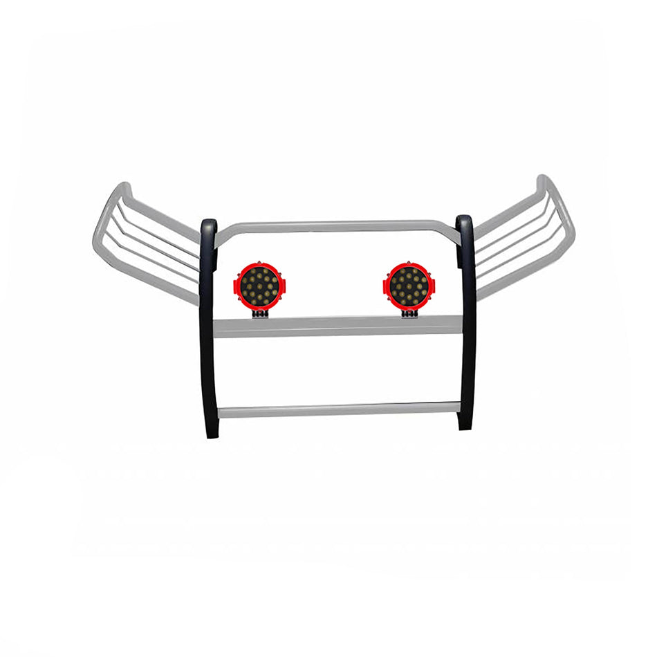 Black Horse Grille brush Bumper Guard Modular Stainless Steel Come With pair of 7.0Dia.LED Lights with Red Trim Rings Compatible with 2019-2023 Toyota RAV4-17A093904MSS-PLR