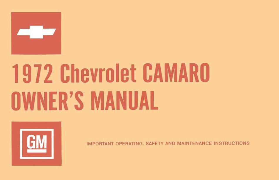 bishko automotive literature 1972 Chevrolet Camaro Owners Manual User Guide Reference Operator Book Fuses