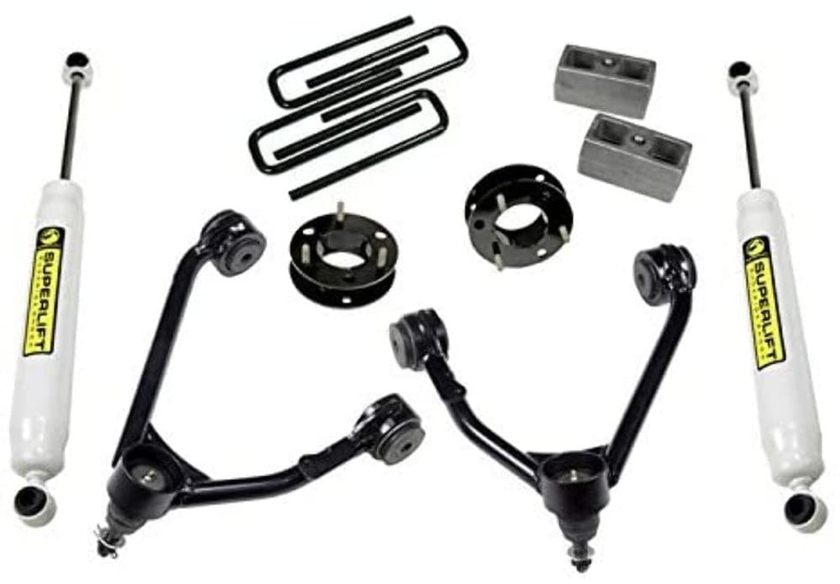 RealTruck SUPERLIFT SUSPENSION 3.5" Lift Kit | Complete Lift Kit with Rear Shadow Series Shocks & Upper Control Arms | 3850 | Fits 2007-2016 Chevrolet Silverado/GMC Sierra 1500 2WD w/Cast Steel Arms