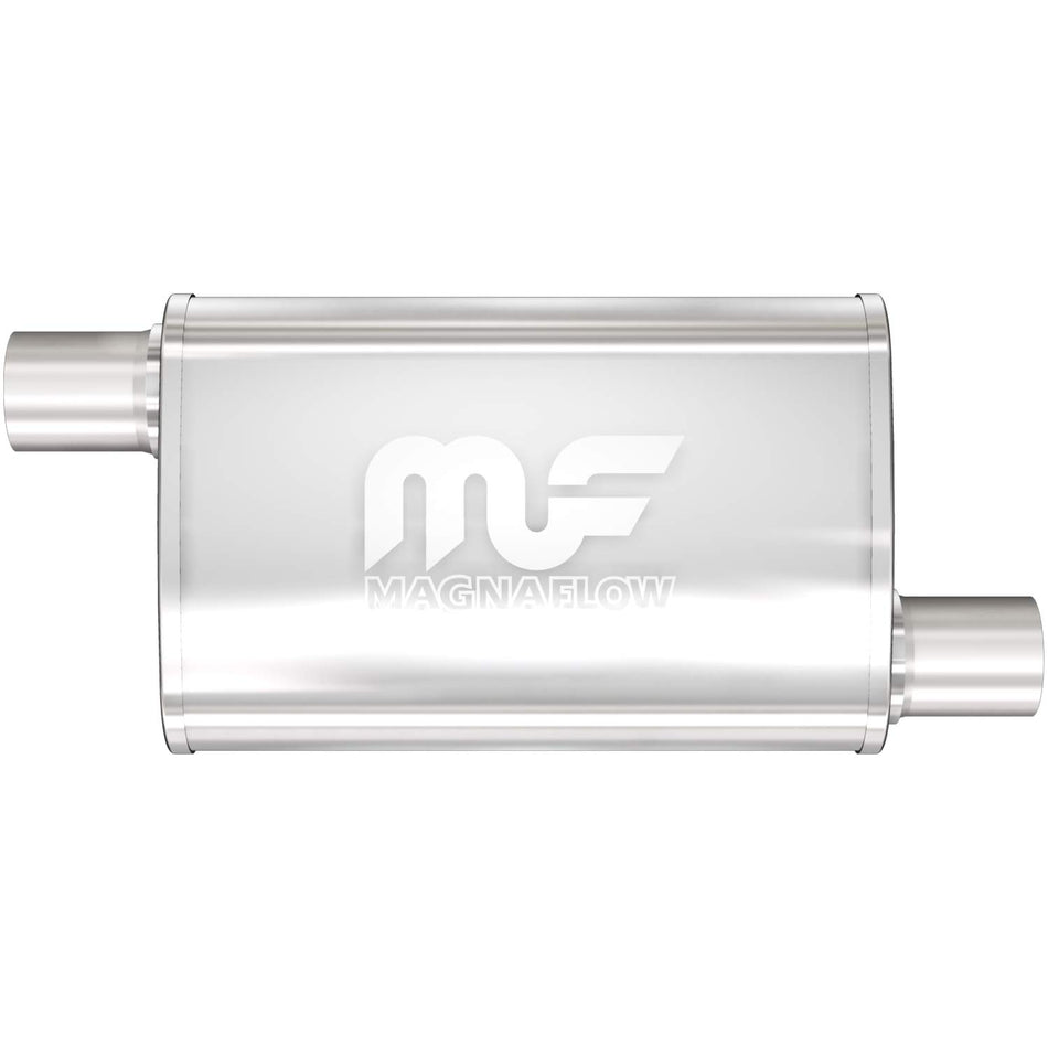 MagnaFlow Performance Exhaust Muffler 11264: 2/2 Inlet/Outlet, 4x9x18 Oval, Stainless Steel, Satin Finish