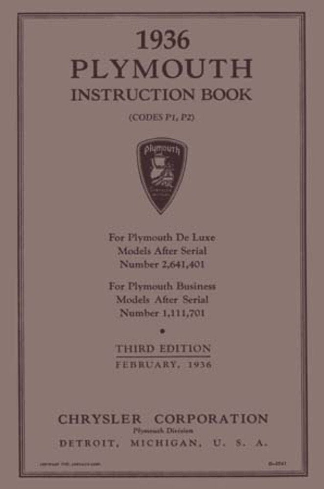 bishko automotive literature 1936 Plymouth Owners Manual User Guide Reference Operator Book Fuses Fluids