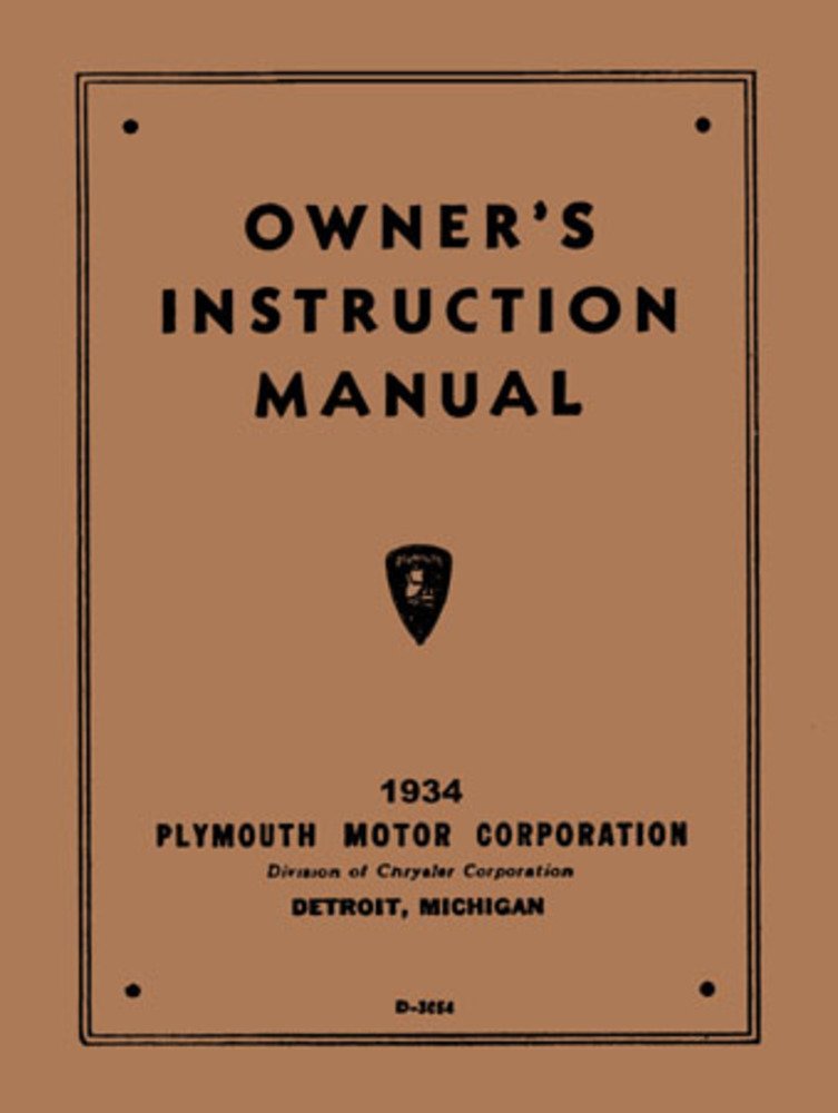 bishko automotive literature 1934 Plymouth Owners Manual User Guide Reference Operator Book Fuses Fluids
