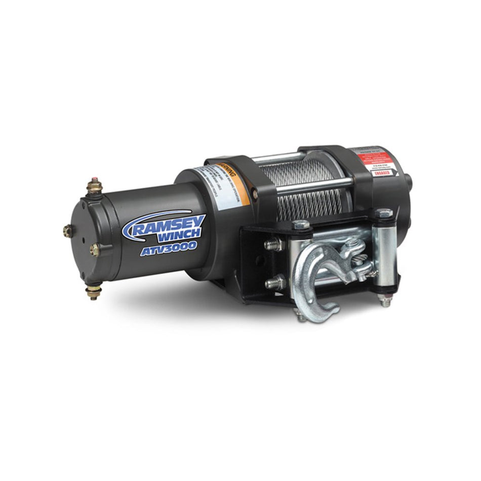 Ramsey 110264 Winch (ATV, 3,000 pounds, Roller Fairlead, Power in/Out, 3/16 x 50 Cable, Handlebar Switch)