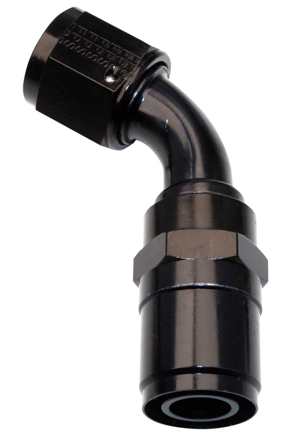 Fragola Fitting, Hose End, Race-Rite, Crimp-On, 45 Degree, 12 an Hose Crimp to 1-1/16-12 in Male O-Ring, Aluminum, Black Anodize, Each