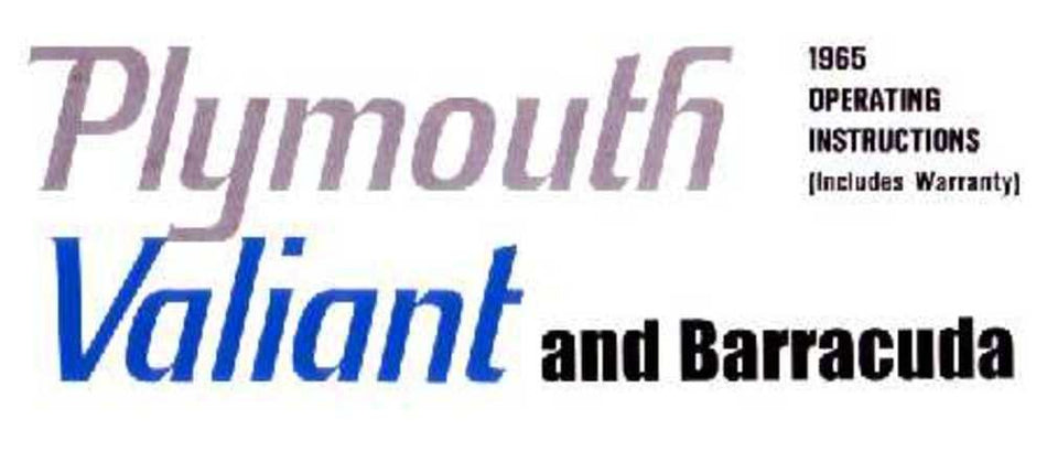 bishko automotive literature 1965 Plymouth Barracuda Valiant Owners Manual User Guide Reference Operator Book