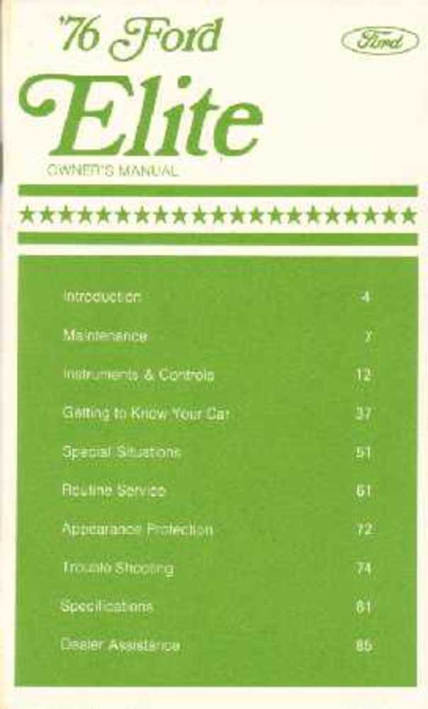 bishko automotive literature 1976 Ford Elite Owners Manual User Guide Reference Operator Book Fuses Fluids